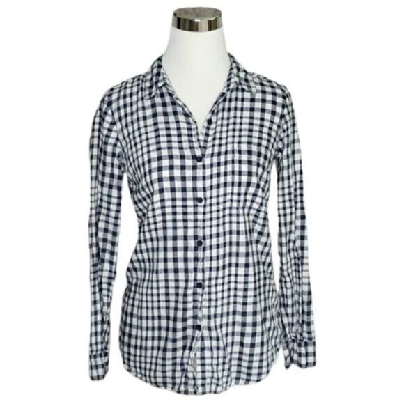 𝅺splendid Black White Plaid Long Sleeve Checkered Button Down Shirt Top Size XS - Picture 2 of 11